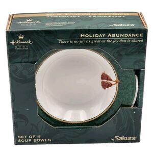 Hallmark HOLIDAY ABUNDANCE Set Of 4 Green Fine China Soup Bowls by Sakura In Box